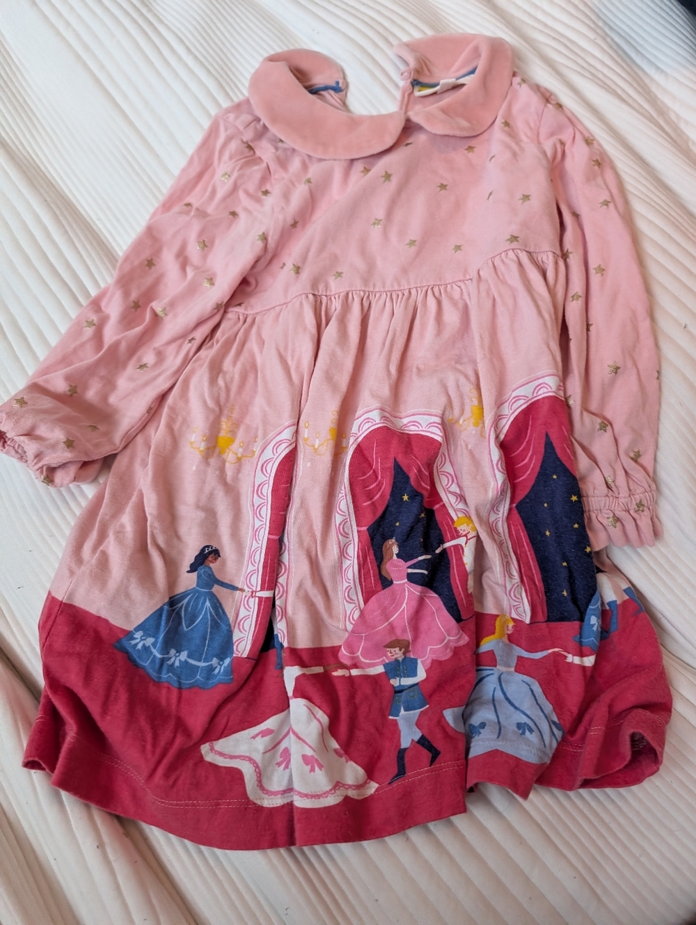Mini Boden Pink Princess Theater Dress with Gold Stars